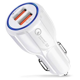 Szybka ładowarka samochodowa 2x USB  Szybkie ładowanie Quick Charge 3.0 BIAŁA