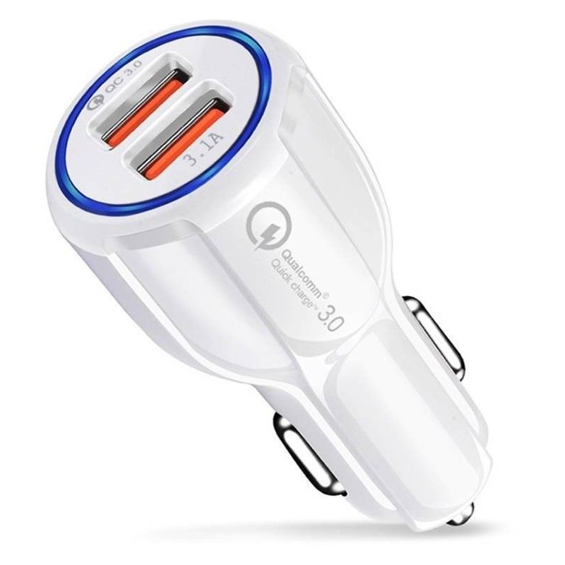 Szybka ładowarka samochodowa 2x USB  Szybkie ładowanie Quick Charge 3.0 BIAŁA
