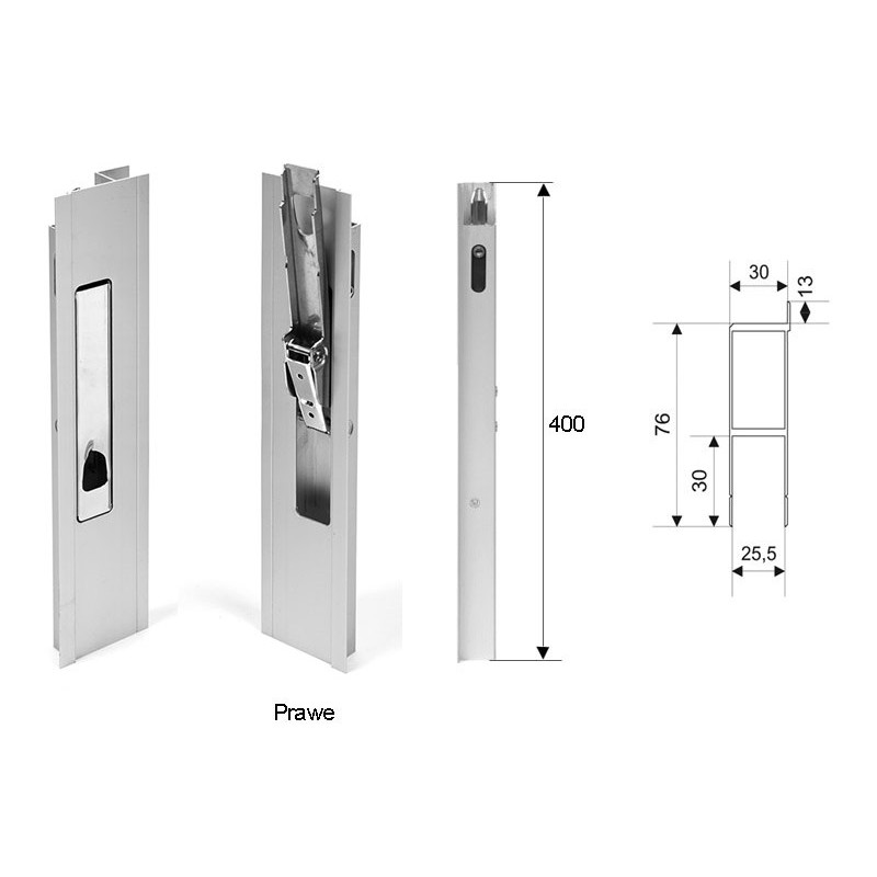 ZAMKNIĘCIE PIONOWE PRAWE Z RYGLEM BOCZNYM W PROFILU ALUMINIOWYM L-400