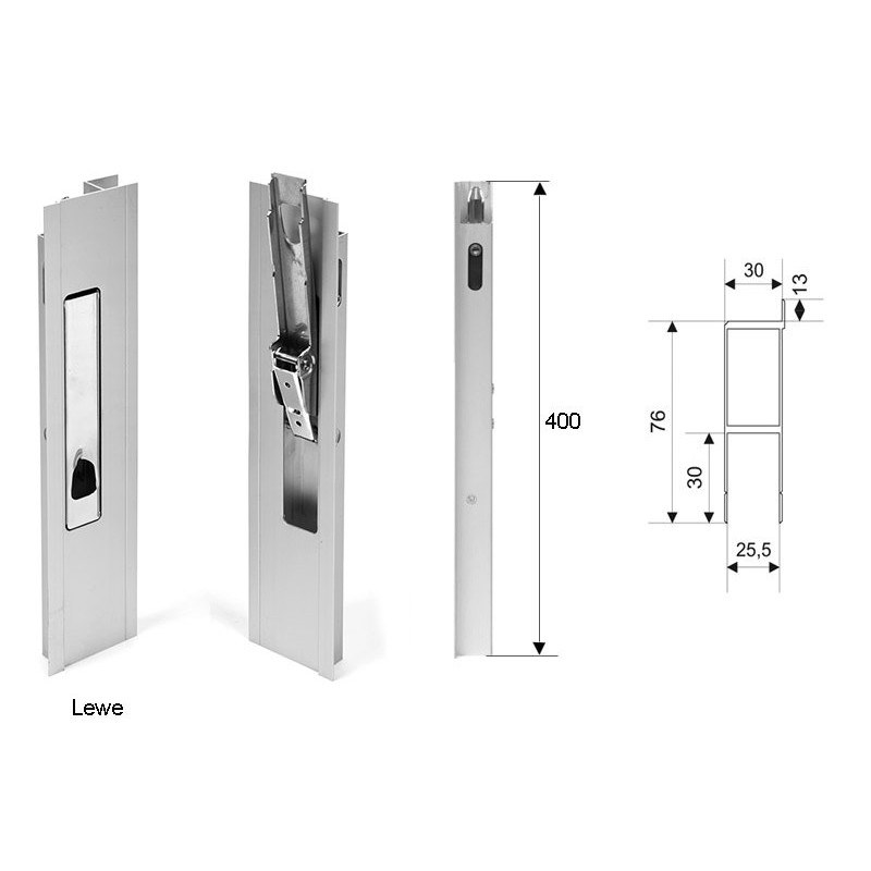 ZAMKNIĘCIE PIONOWE LEKKIE PRAWE W PROFILU ALUMINIOWYM L-400 Z NOSKIEM