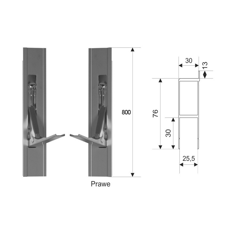 ZAMKNIĘCIE PIONOWE PRAWE W PROFILU ALUMINIOWYM L-600 Z NOSKIEM