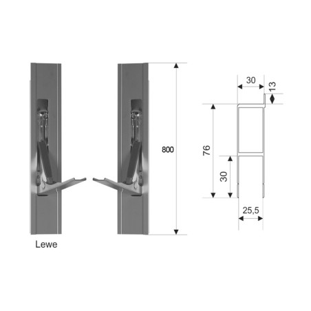 ZAMKNIĘCIE PIONOWE LEWE W PROFILU ALUMINIOWYM L-600 Z NOSKIEM