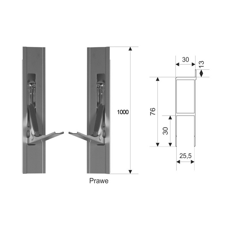 ZAMKNIĘCIE PIONOWE PRAWE W PROFILU ALUMINIOWYM L-800 Z NOSKIEM